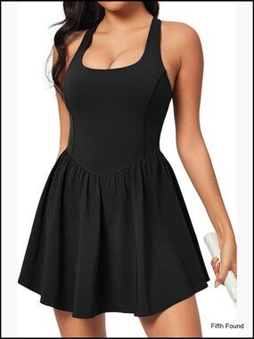 Athletic Dress with Built-in Shorts Square Neck Workout Tennis Golf